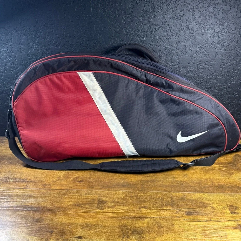 Nike Triple Racquet Tennis Bag Red Black White Synthetic Sports Bag Large Unisex